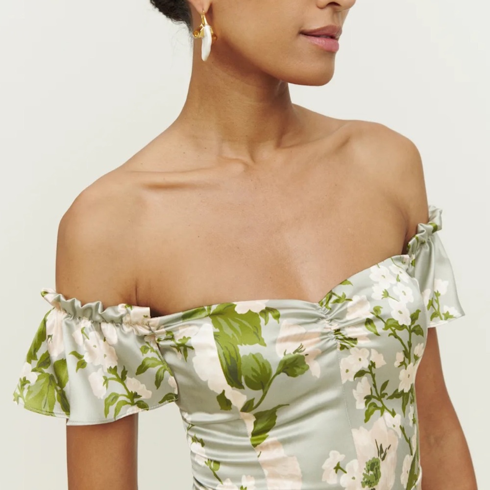 Reformation Sage Green Floral Off-Shoulder Maxi Dress - Picture 3 of 7